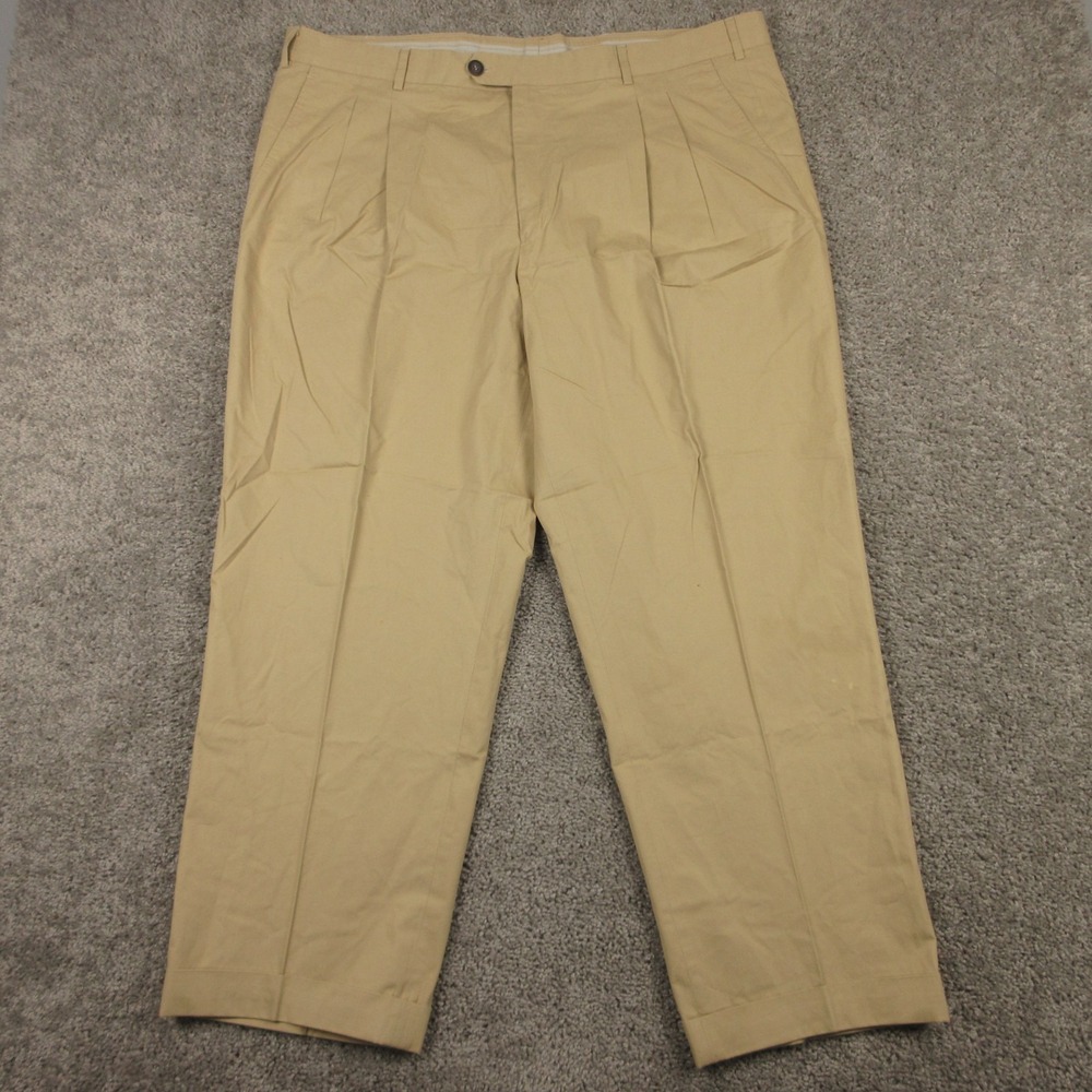 Ermenegildo Zegna Pants Mens 42x29 Beige Double Pleated Dress Trousers Cotton